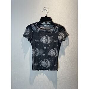Ktk , Sheer Short Sleeve Sun And Moon Tee, XS